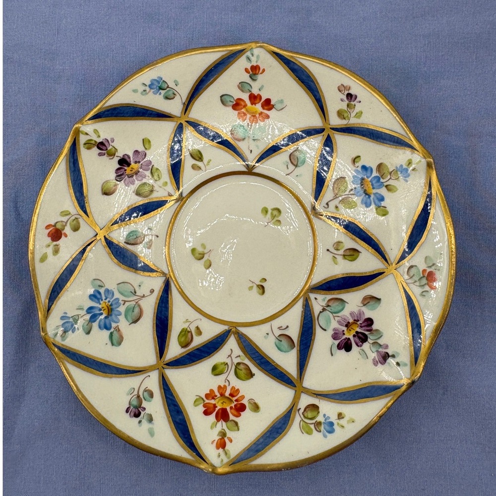 Vintage Sevres Style Saucer Blue Gold Porcelain 1950s Decorato AMano Replacement